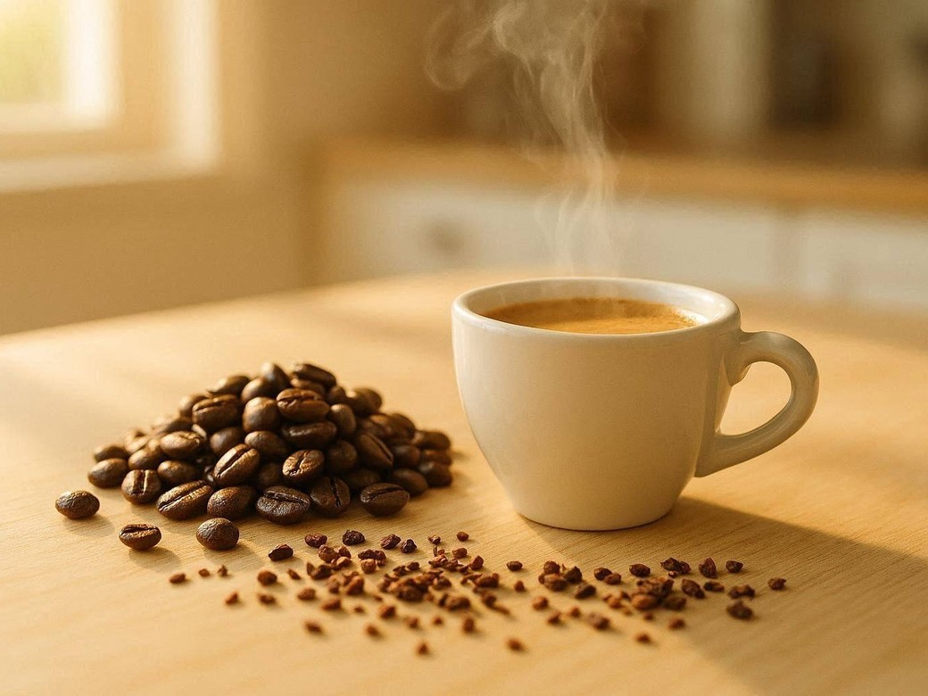 Café recién tostado y espresso humeante, energía natural